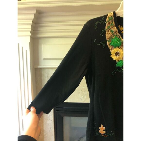 Berer by Takako Sakon Women’s Black 3/4 Sleeve Fall Embroidered Blouse Size M - Picture 2 of 5